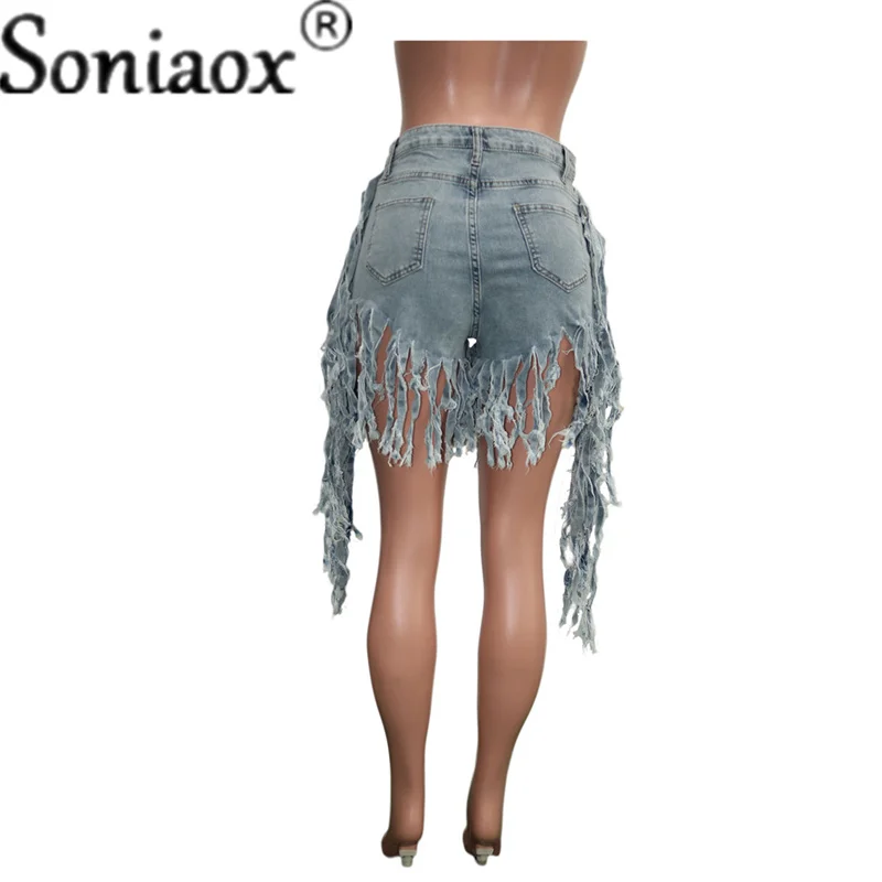 Shorts jeans femininos com borla, cintura alta, casual, com zíper, voar, senhoras, rua, clube noturno, verão, 2021