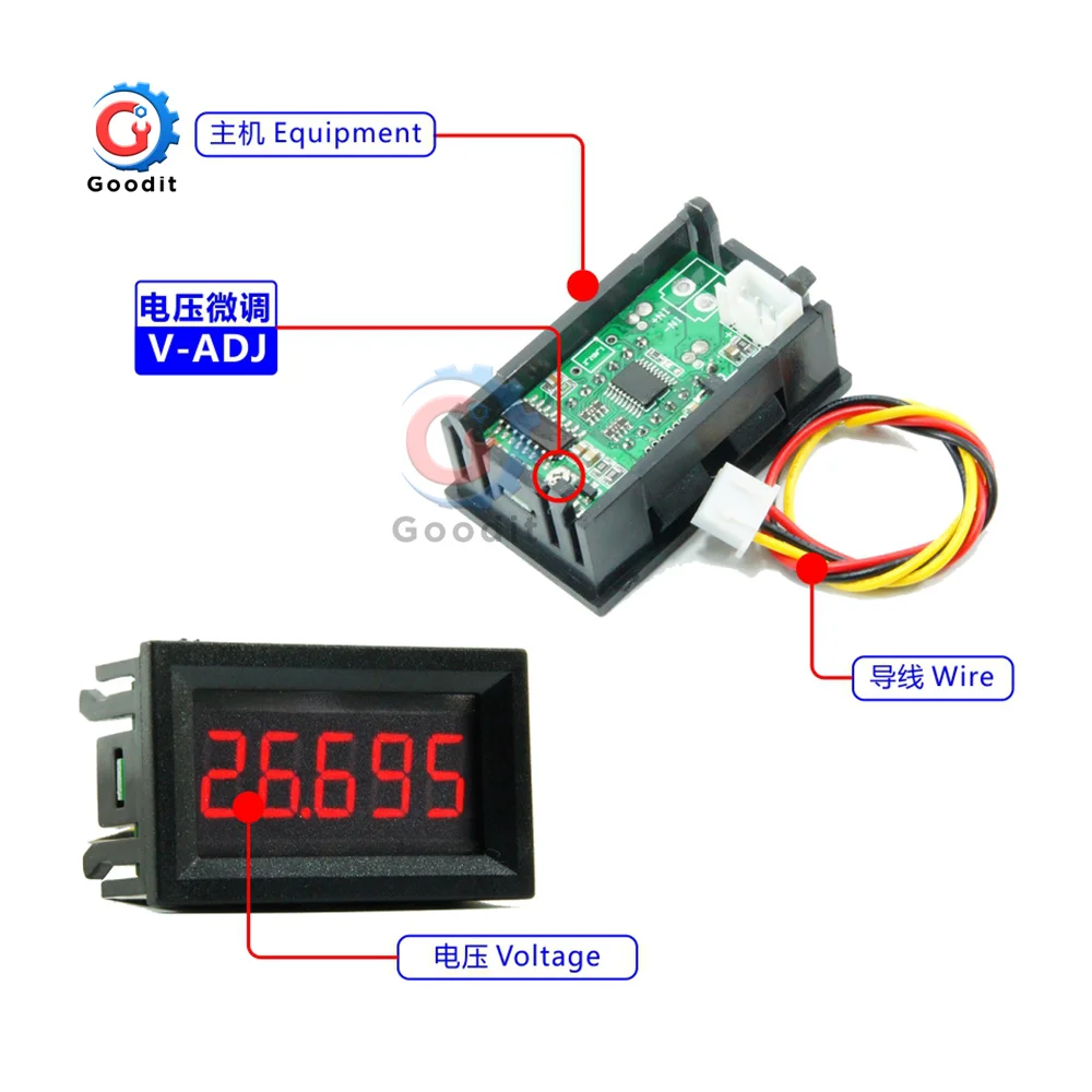 3 Wire DC 0-33.000V 0-33V Digital Voltmeter 5-Digits bit High Precision Voltage Meter Tester Red/Blue/Green