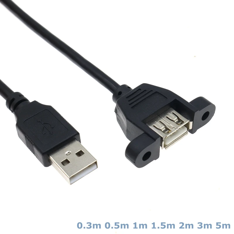 0.3m-5m USB 2.0 Male-to-Female Extension Cable With Panel Mounting Screw Holes to Fix Industrial Control Chassis Adapter