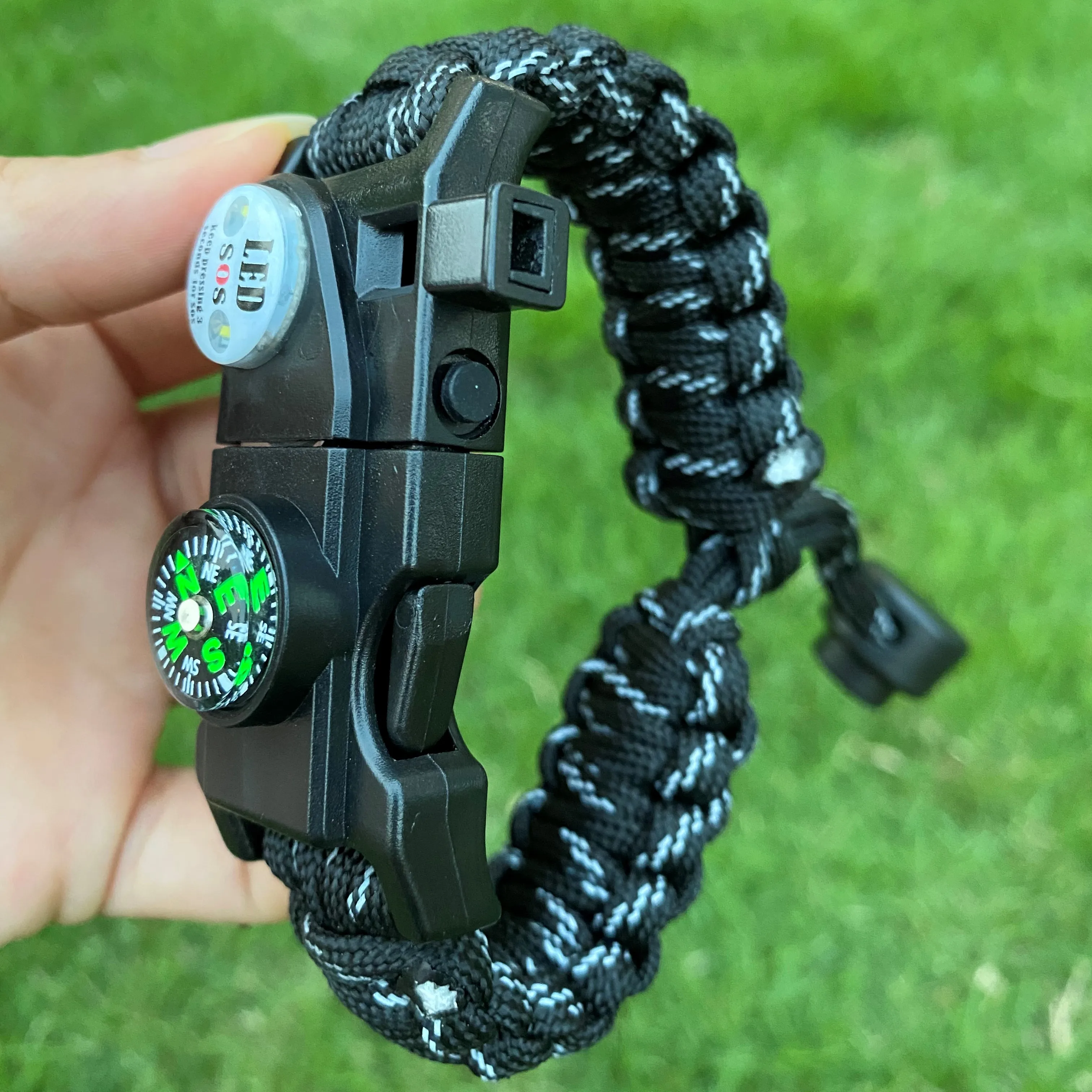 Military Emergency Braided Survival Bracelet With SOS LED Paracord Outdoor Camping Rescue Rope Bangles Compass Whistle Knife