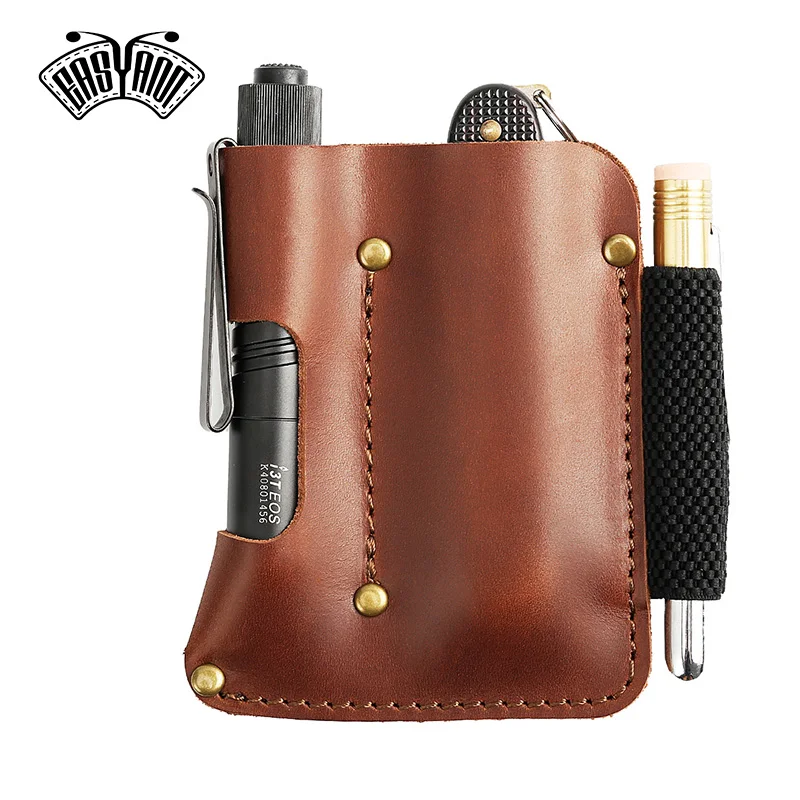 EASYANT Leather Sheath EDC Pocket Organizer Hollow Sleeve Tool Pouch for Flashlight