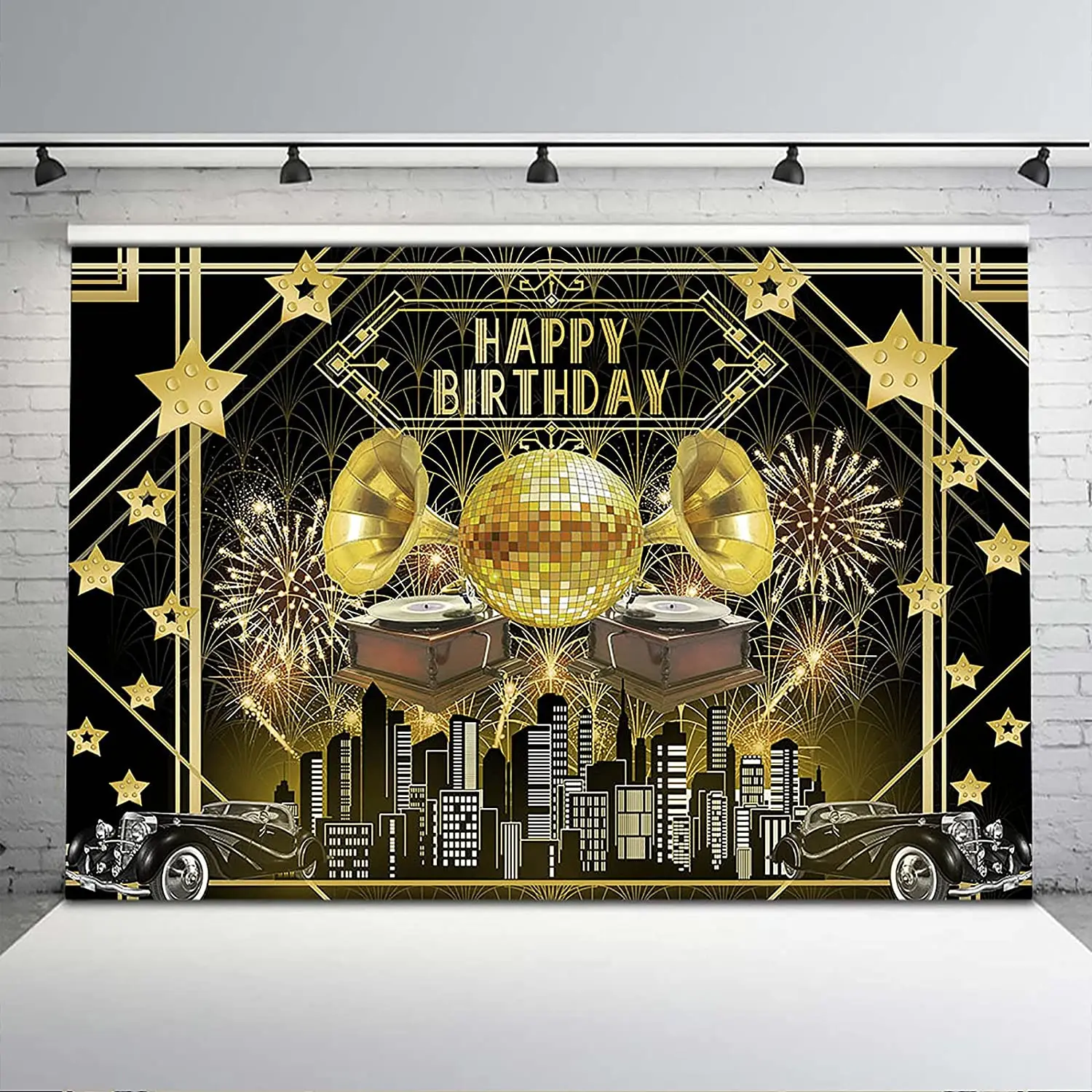 Great Gatsby Backdrop Roaring 20s Themed Background Vintage Dance Black Gold Art Event Banner Birthday Wedding Party Decorations