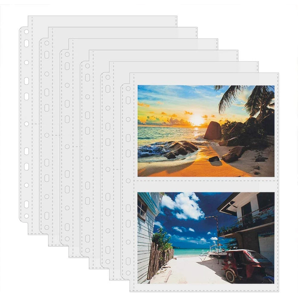 

5 Pack Clear Photos or Postcards Page Protectors Plastic Photo Holder Sleeves for 3 Ring Binder Two 5'' x 7'' Pockets Per Page