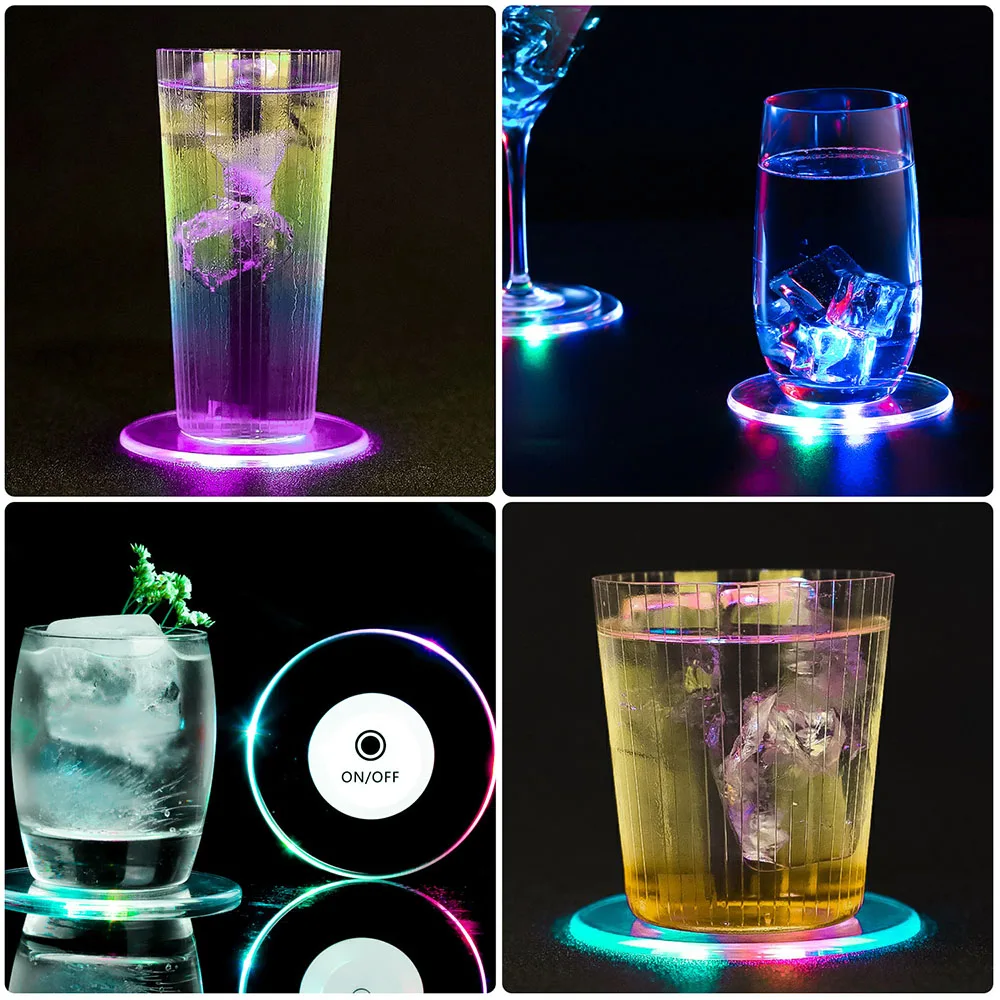 10cm 6leds LED Glow Coaster Lamp Acrylic Ultra-Thin Bottle Stickers Light for Wedding KTV Bar Home Party Cocktail Cup Vase Decor