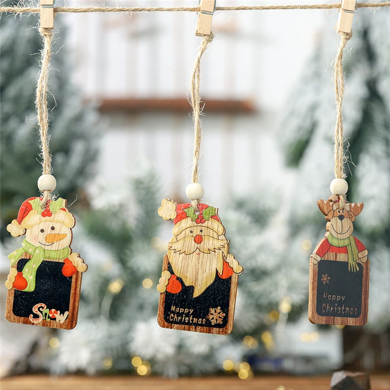 

2019 Christmas wooden mini blackboard pendant Color Xmas new Year DIY christmas tree pendant Cartoon santa claus Snowman charm