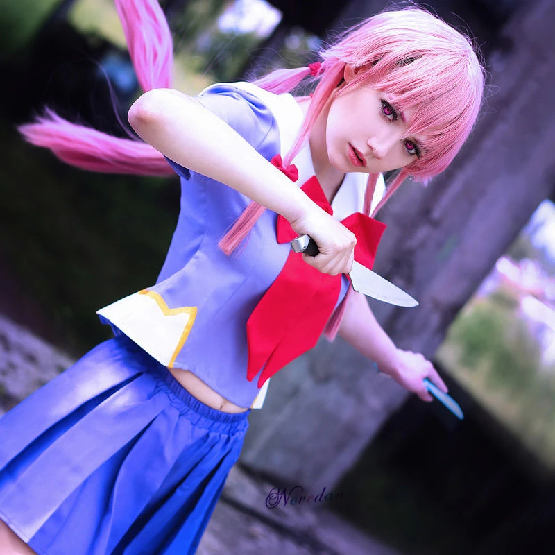 Anime giapponesi Future Diary Gasai Yuno Mirai Nikki School Uniform Sailor Dress Cosplay Costume Suit parrucca