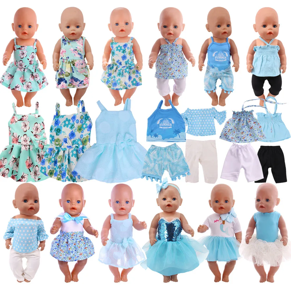 Doll Clothes Summer BlueSling Suit Fit 18 Inch American&43 CM Baby Doll Clothes Accessories,Girl's Toys,Generation,Birthday Gift