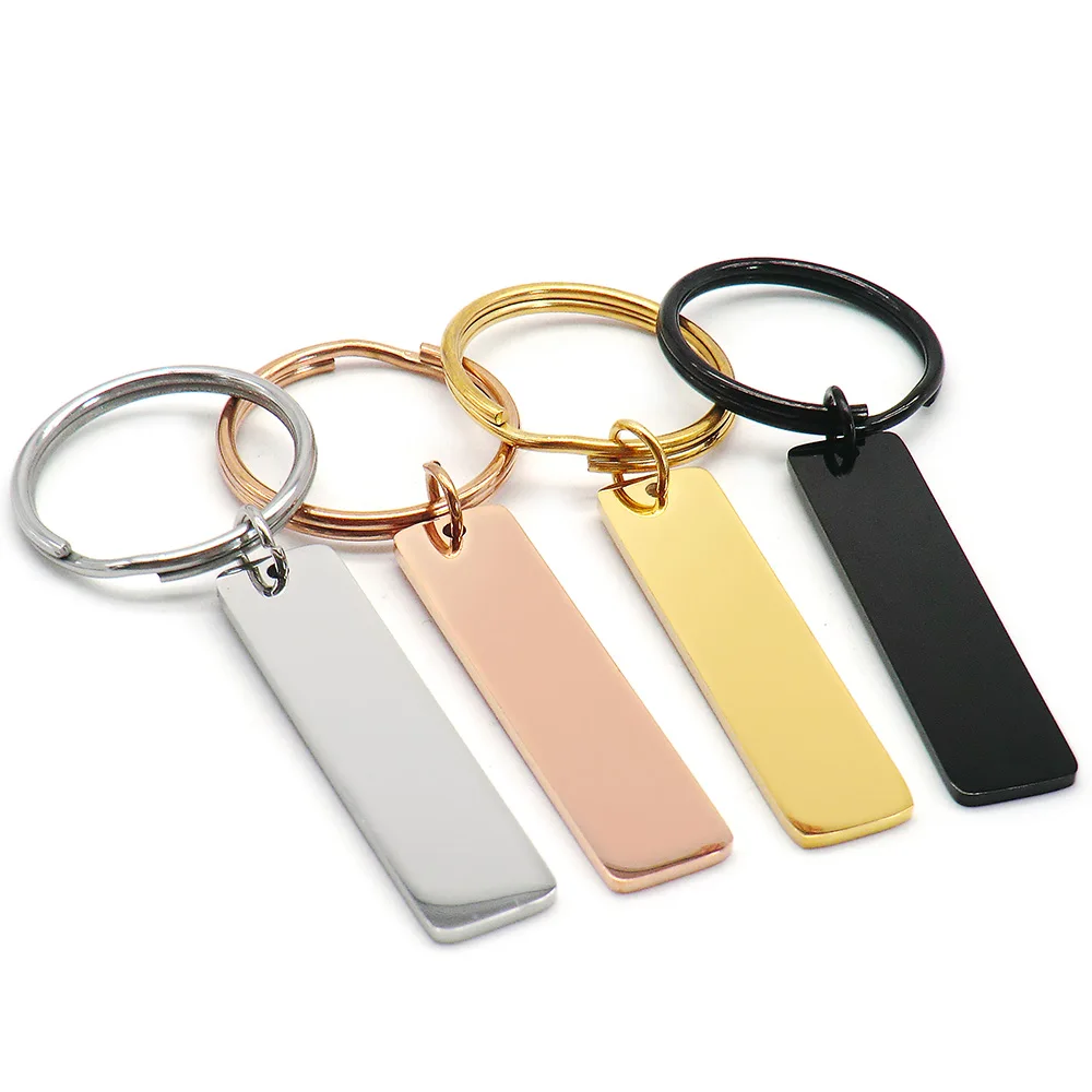 Wholesale 100PCS Bar Keychain Mirror Dog ID Tag Polish Stainless Steel Blank Keychain For DIY Custom Name Engrave Tags Pendant