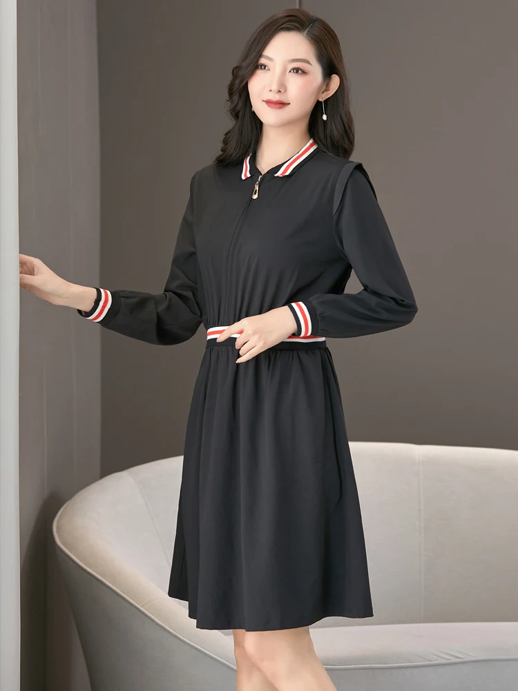 Plus Size Dress Long Sleeve Vestidos Casual Robe 2021 New Style Fashion Elegant Women Clothing Summer Gown Black Gothic Dress