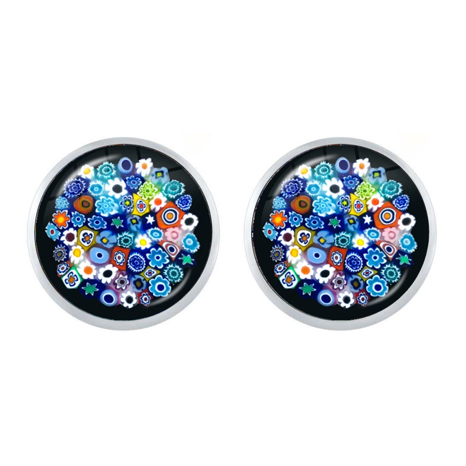 Murano Millefiori Stud Earrings multiColour Flower Ear Nail Inspired Glass Cabochon Earring Jewelry Women Girls Gift Wholesale