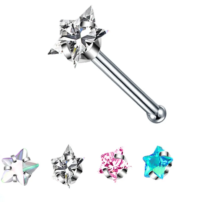 Crystal L Shape Nose Stud Set Stainless Steel
