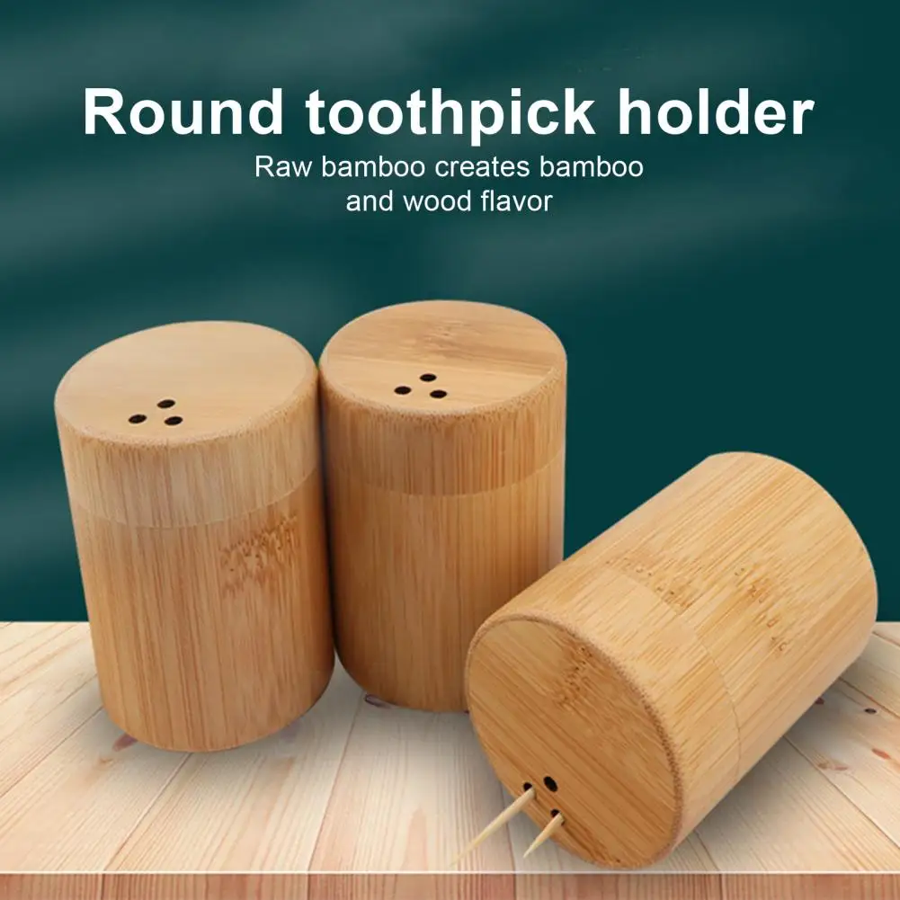 Toothpick Storage Box Portable Dustproof Bamboo Large Capacity Round Tooth Pick Holder Dispenser for Hotel