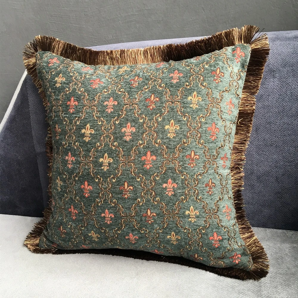 Classic Home Vintage Cushion Cover Small Flower Dark Green Soft Chenille Throw Woven Sofa Decorative Pillow Case 45x45cm