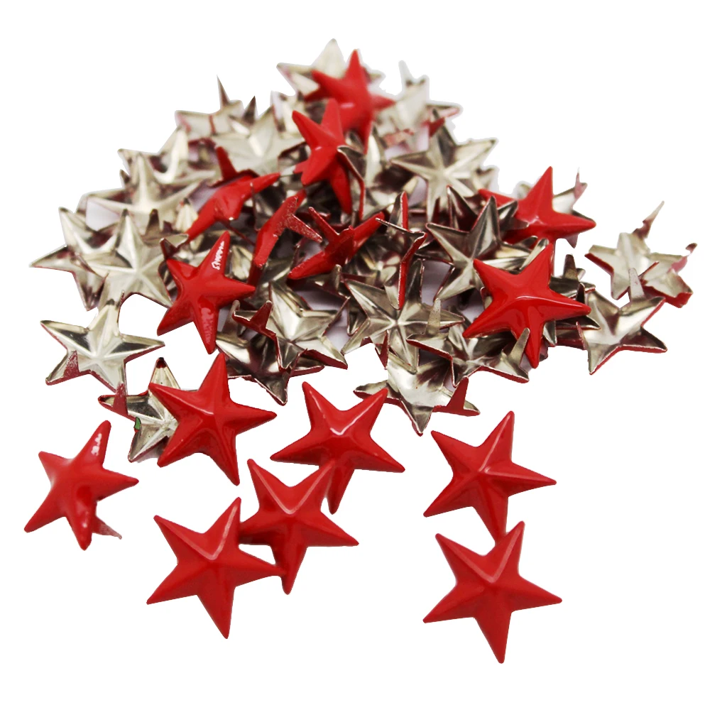 50 Pieces DIY Red Star Metal Rivet Studs Alloy Decorative Buttons Garment DIY Crafts for Clothing Bags Doll Clothes Jeans