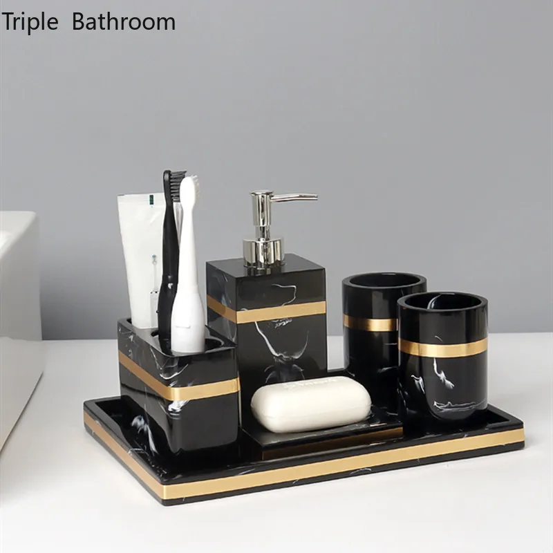 Nordic Phnom Penh Six Piece Set Resin Lotion Bottle Toothbrush Holder Couples Tooth Mug Soap Dish Tray Bathroom Toiletry Set