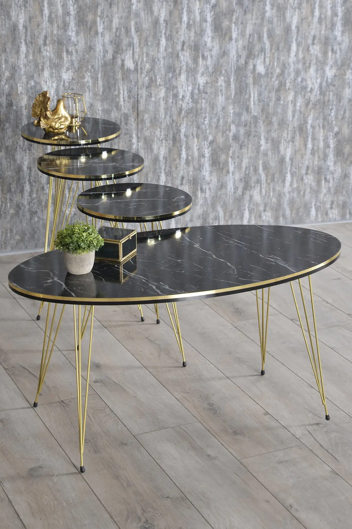 Zigon Coffee Table And Coffee Table in the Middle Ellipse Set Wire Foot Double Gold Bendir