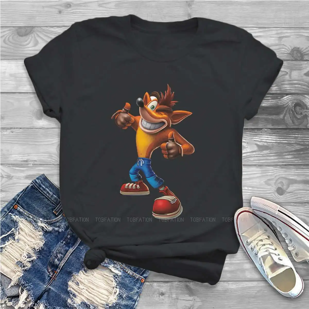 Good Job Women Shirts Crash Bandicoot Wolf Video Game Oversized T-shirt Harajuku Vintage Female Blusas