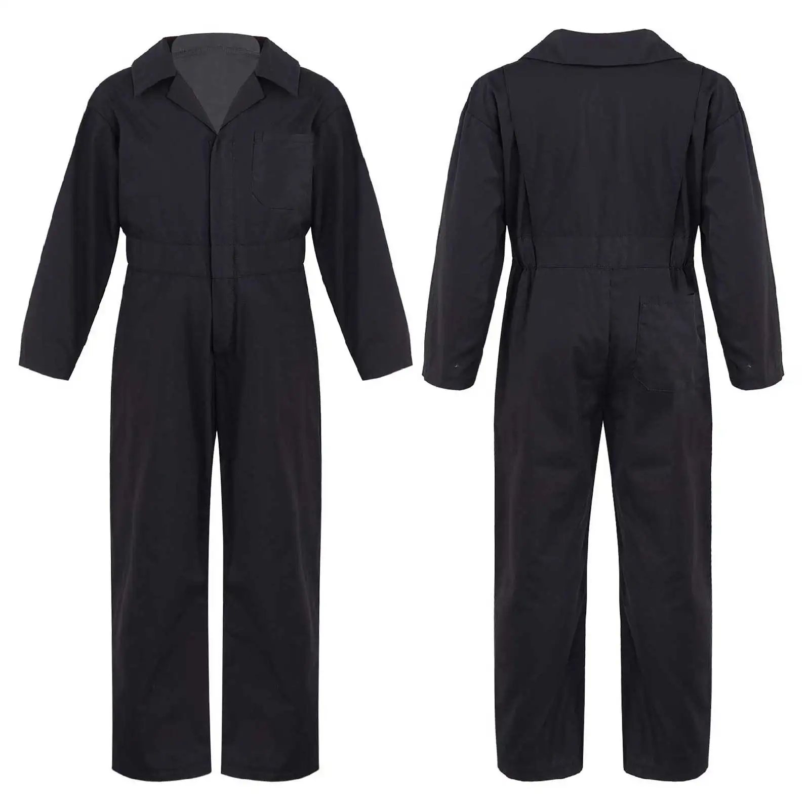 

Girls Boys Cargo Overalls Casual Long Sleeve Turndown Collar Zipper Solid Color Pockets Rompers Korean Style Jumpsuit Streetwear