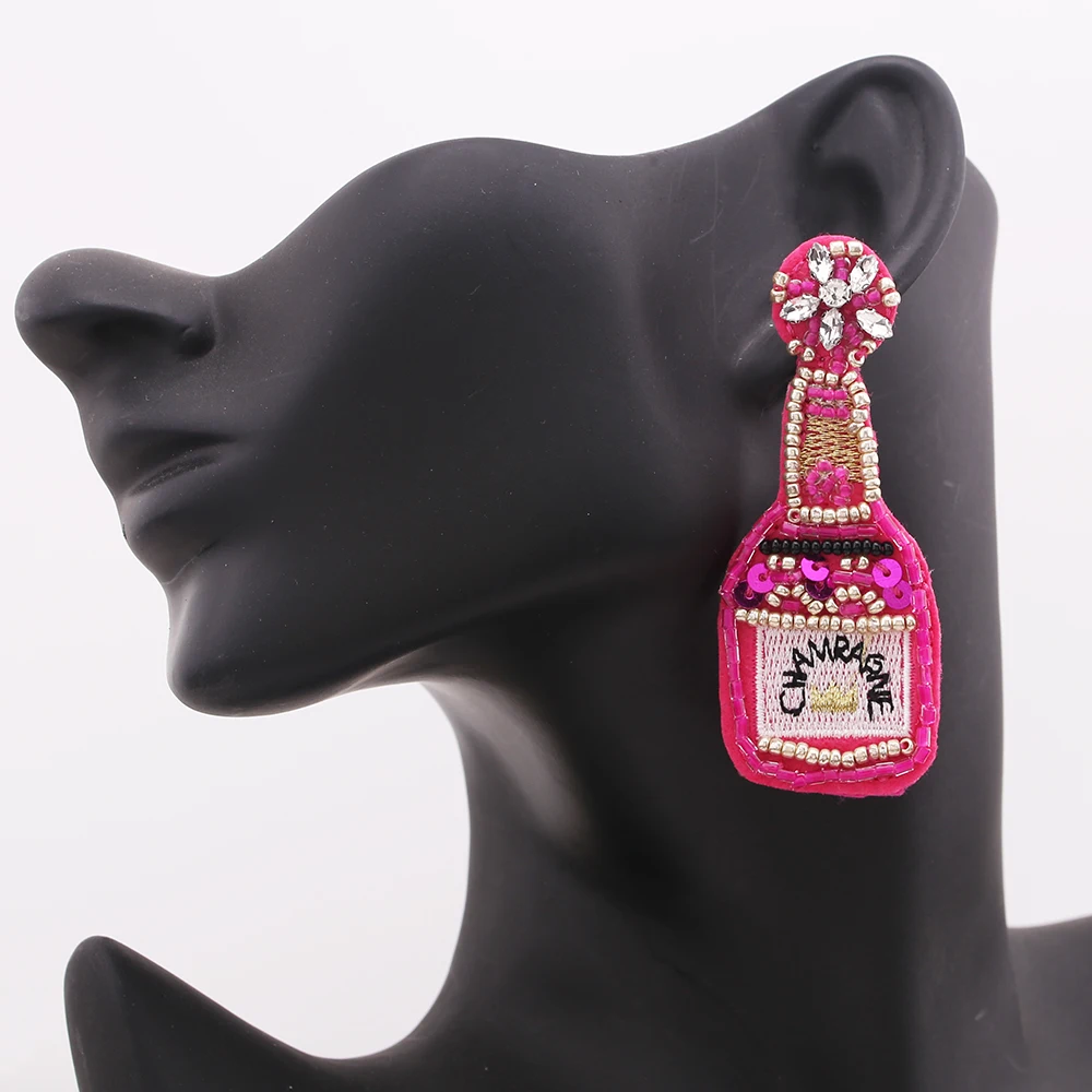 Wholesale Lovely Earrings For Women Rhinestone Wine Bottle Earrings Glass Bohemian Statement Earring Woman Jewelry Accessories