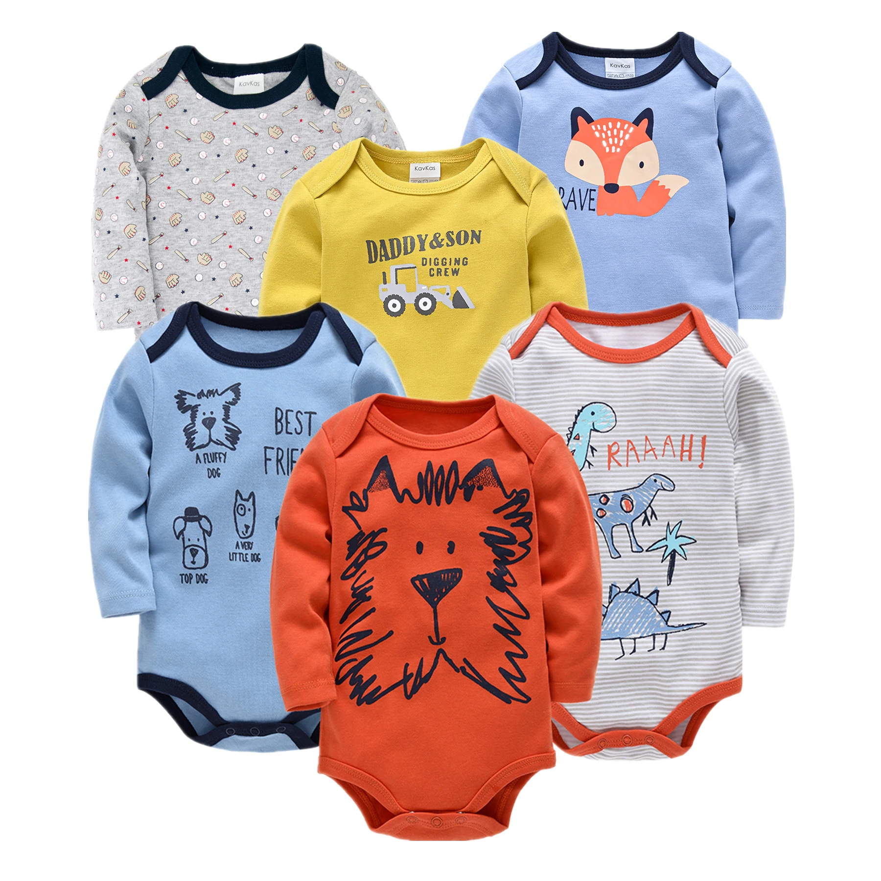 Cartoon Baby Boys Bodysuit Overall 6PCS Newborn Girls Jumpsuit Long Sleeve 100%Cotton 0-12Months Baby Clothes Unisex Roupas Bebe