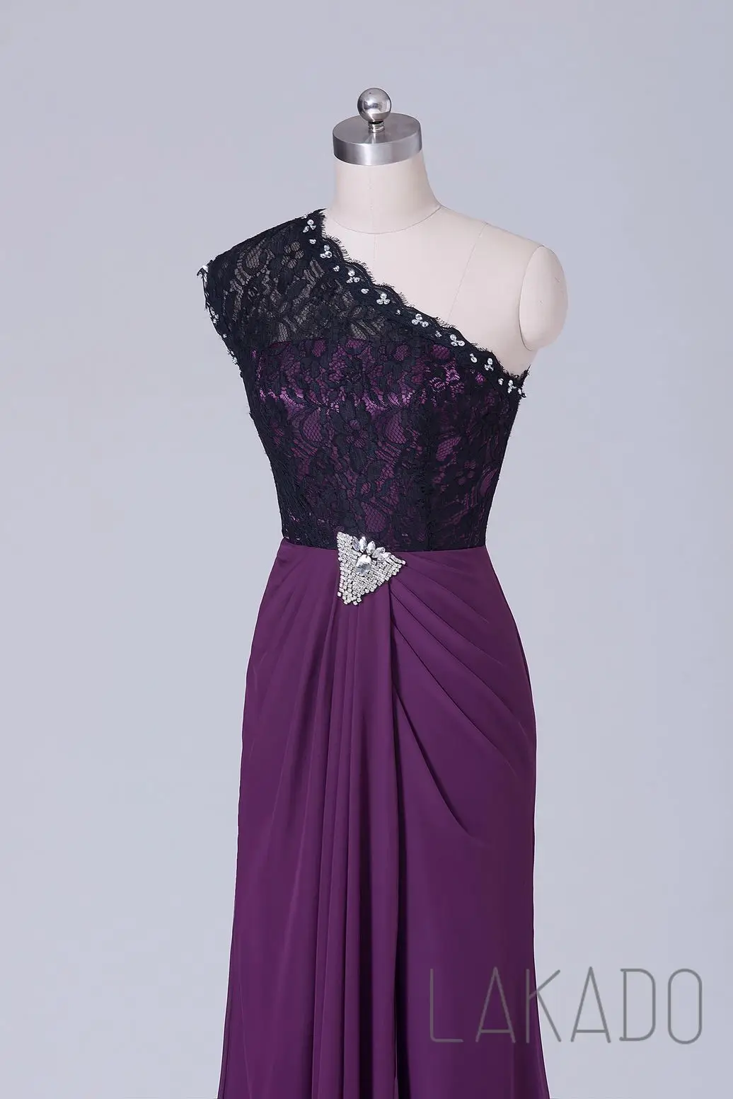 Seite Schlitz Grape Brautjungfer Kleider Eine Schulter Schwarz Spitze Top Lange Chiffon Frauen Formale Kleid Für Hochzeiten Real Foto