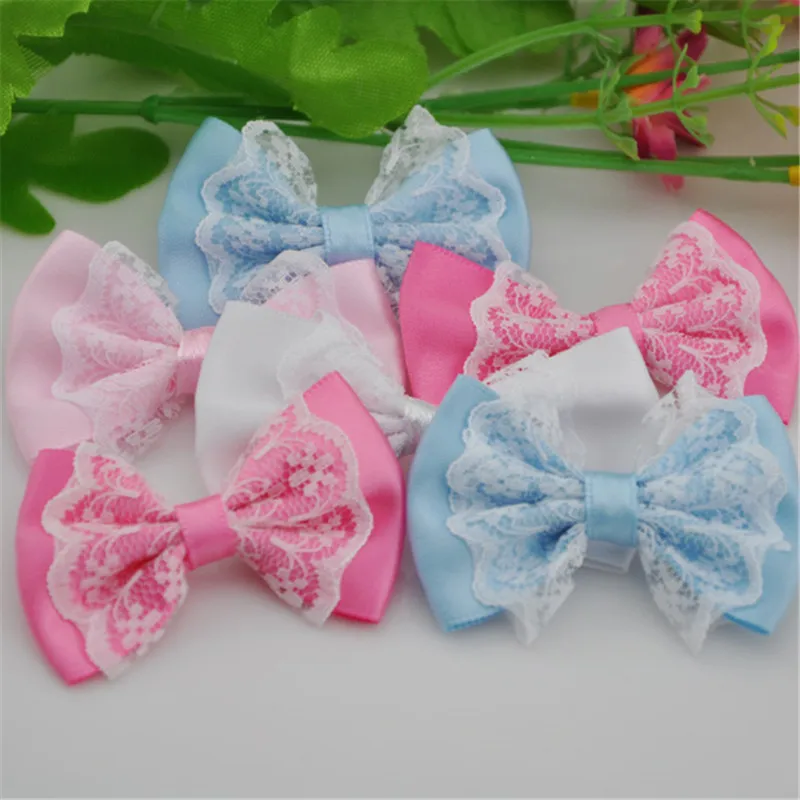 20 pcs lace satin ribbon flower bows party crafts wedding appliques B48