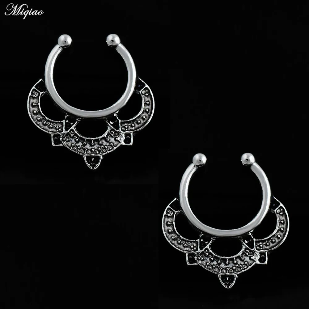 Miqiao 2pcs New Nose Jewelry Explosive C-shaped Crown Smearing Clip-on Nose Ring No Perforation on The Nose Septum