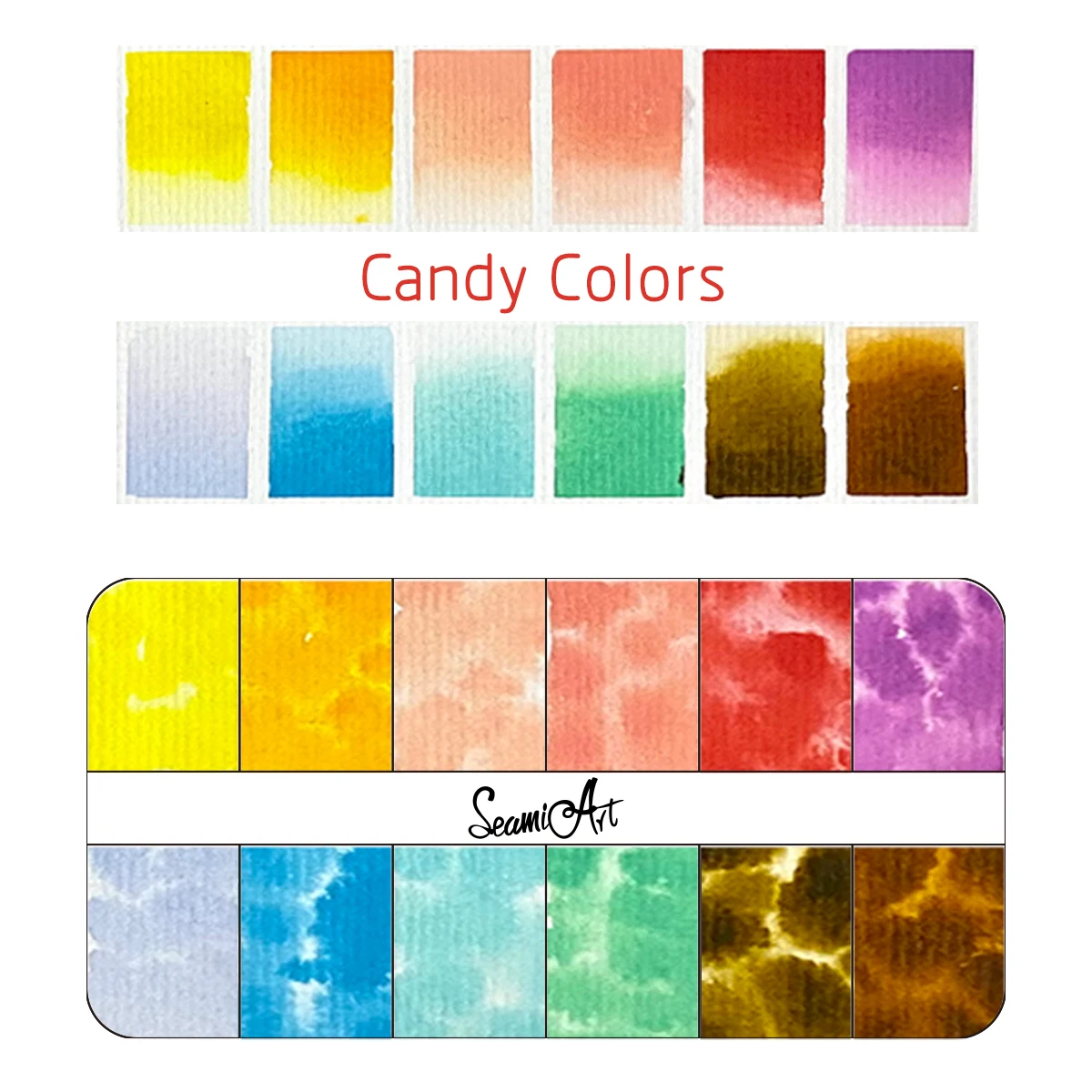 SeamiArt 12Color Tin Box Solid Watercolor Candy Color Water Color Paint for Cartoon & Portraits Painting Drawing Art Supplies