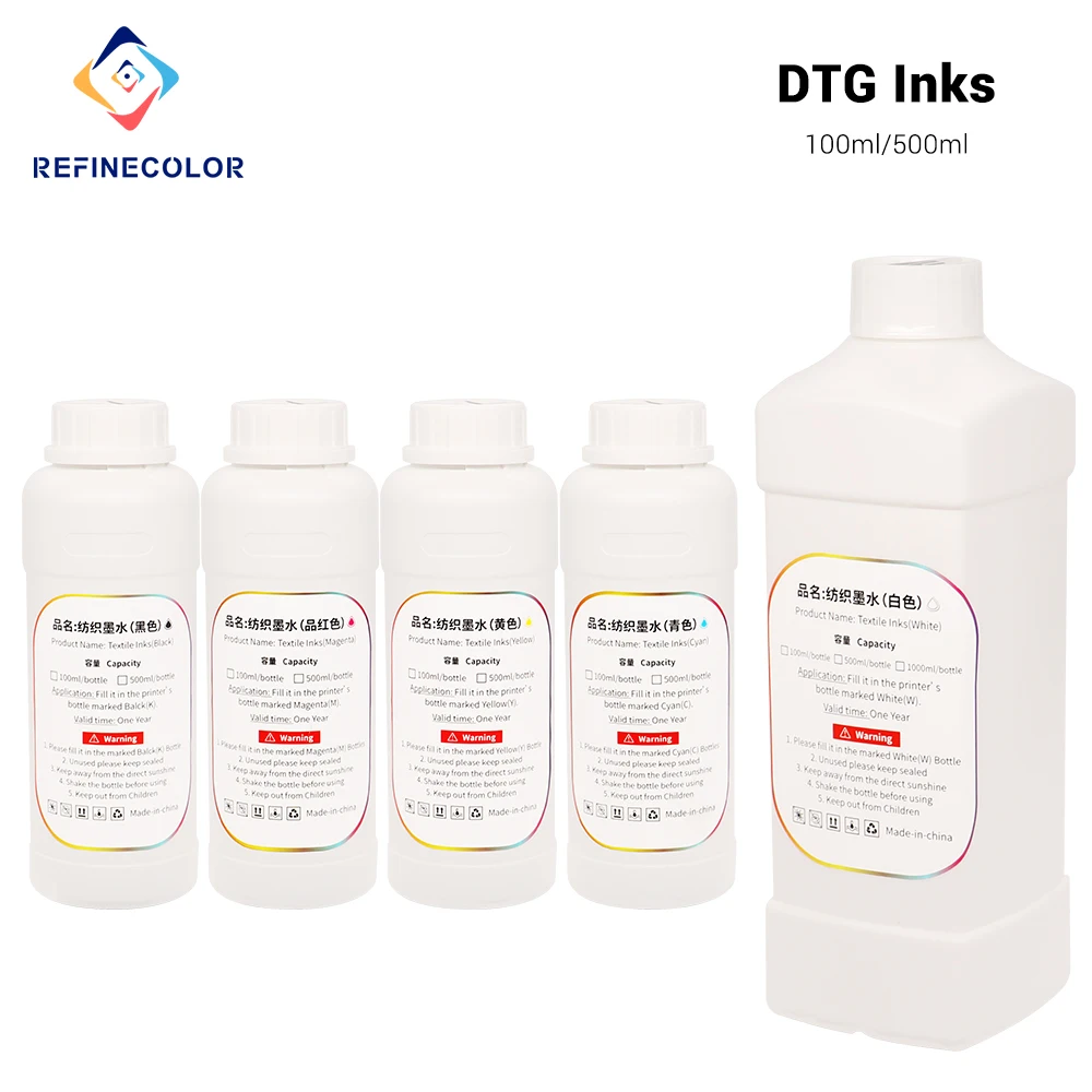 

Refinecolor 500ML DTG Textile InK For Epson I3200 I1600 DX5 DX6 DX7 TX800 XP600 printered Direct to Garment Textile Ink