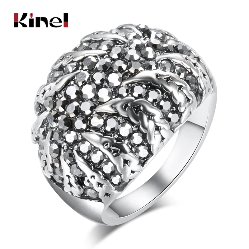 Kinel 2020 Steampunk Punk Crystal Big Ring Fashion Antique Silver Color Vintage Wedding Women\'s Rings Jewelry Drop Shipping