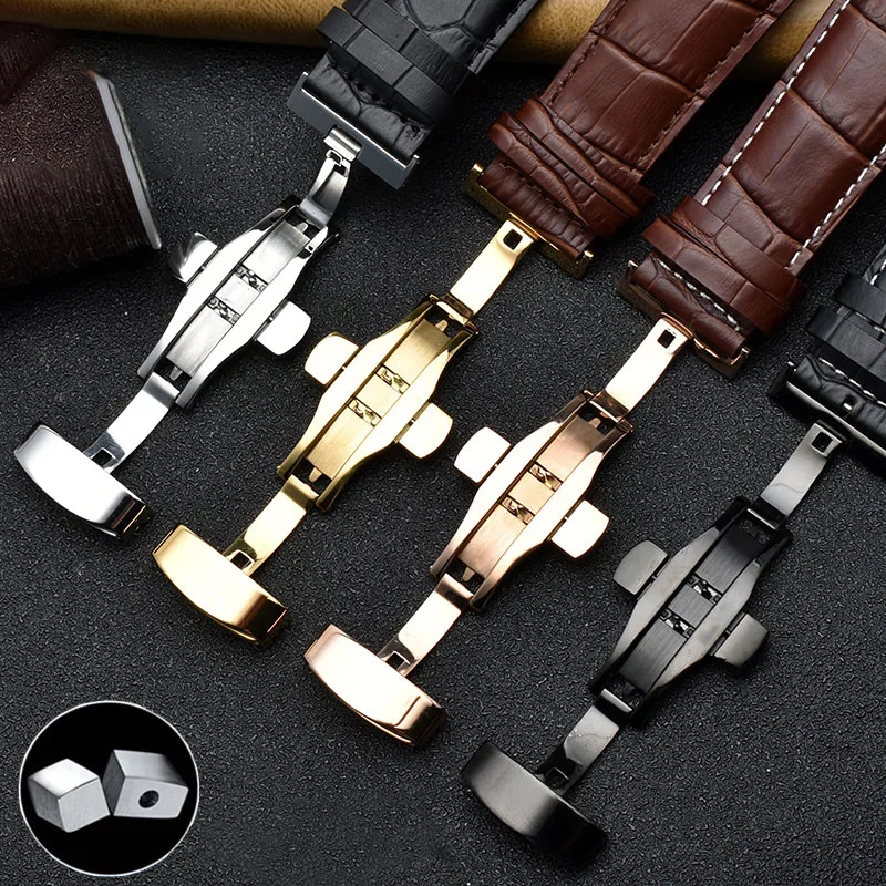 Genuine Leather Watch-Strap Band with Butterfly Clasp