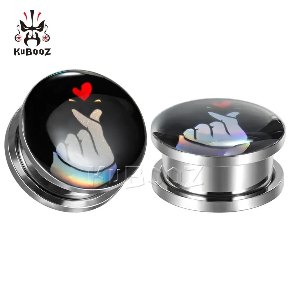 Wholesale Price Love Heart Picture Logo Ear Piercing Tunnels Expanders Earrings Stretchers Stainless Steel Fashion Gift 44PCS