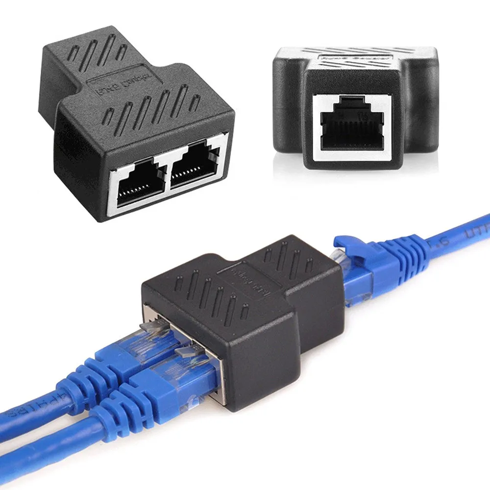 1 To 2 Ways RJ45 Ethernet LAN Network Splitter Double Adapter Ports Coupler Connector Extender Adapter Plug