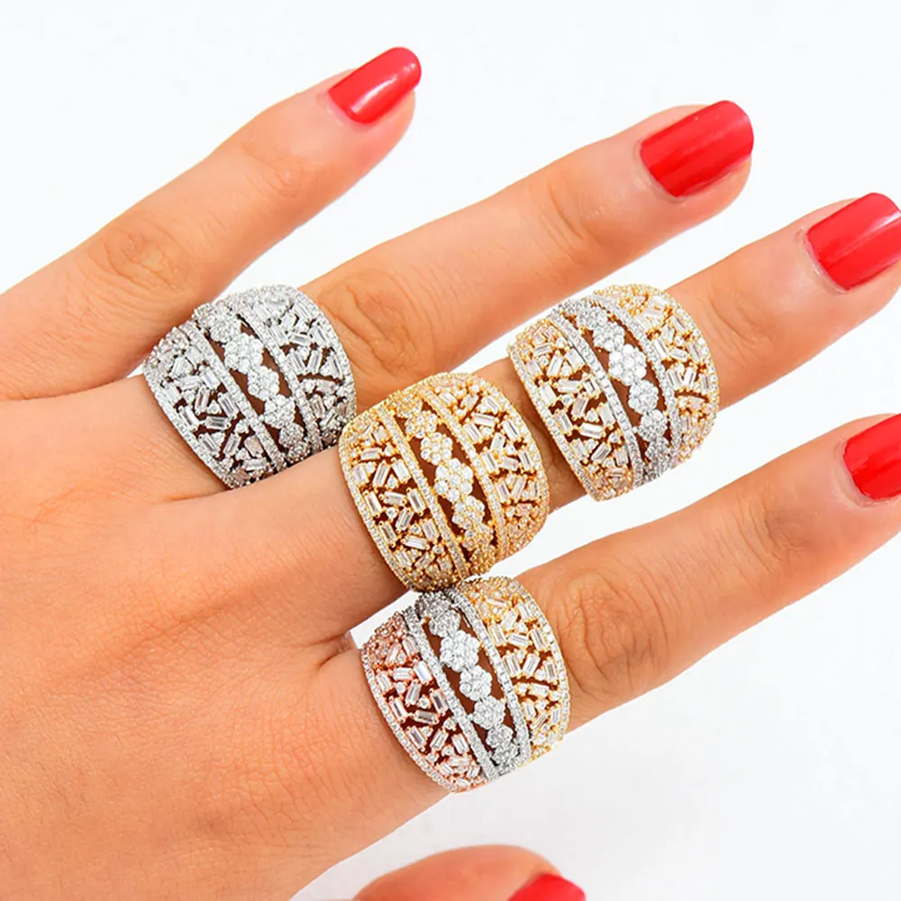 GODKI di Lusso Bagutte Cut Bold Anelli con Zirconi Pietre 2020 Donne di Fidanzamento Monili Del Partito di Alta Qualità