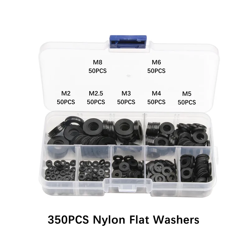 

350/500pcs Nylon Plastic Insulation Washers M2 M2.5 M3 M4 M5 M6 M8 Black Nylon Spacers Seals Plastic Washers Set Gasket Ring Kit