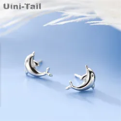 Uini-Tail Hot New 925 Tibetan silver Korean Small Fresh Glossy Dolphin Ear Studs Cute Sweet Fashion Sea Animal Ear Jewelry ED003