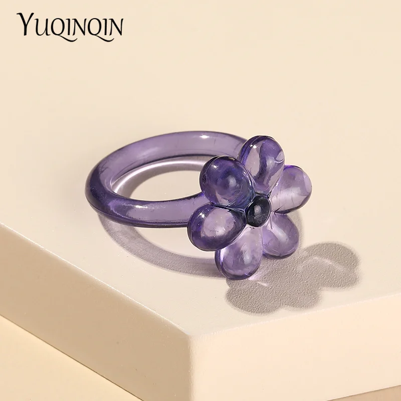 Flower Transparent Acrylic Rings for Women Girl Minimalist Korean Trend Chunky Finger Ring Colorful Simple Fashion Jewelry 2021