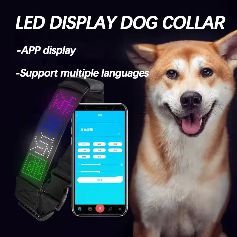 USB Charge Led Display Large Dogs Collar App Control Luminous Glowing Pet Collars For Night Safety Flashing Glow in Dark L Size