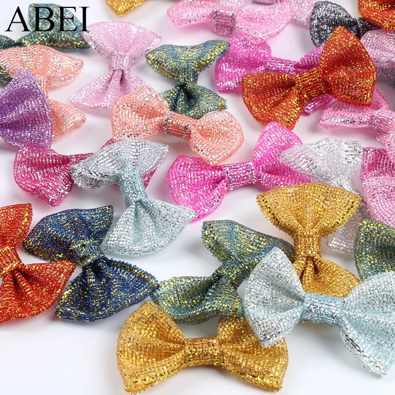 50pcs Mix Colors Glitter Bows DIY Ribbon Bow Handmade Flower Material Crafts Projects Accessories