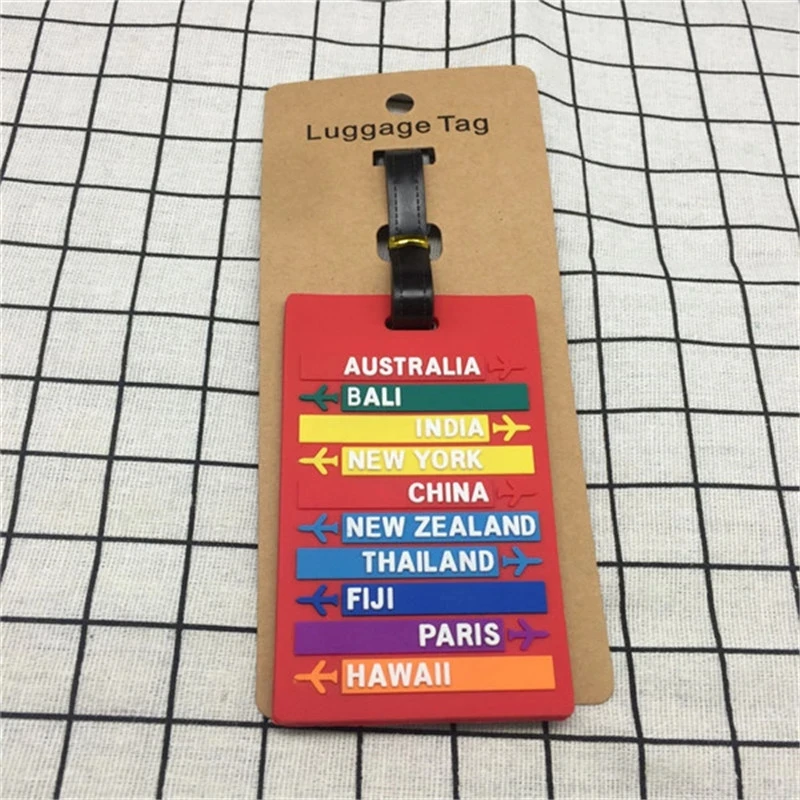 1pc novo em todo o mundo nome da cidade pvc bagagem tag moda letras endereço titular etiqueta de bagagem silicone identificador acessórios de viagem