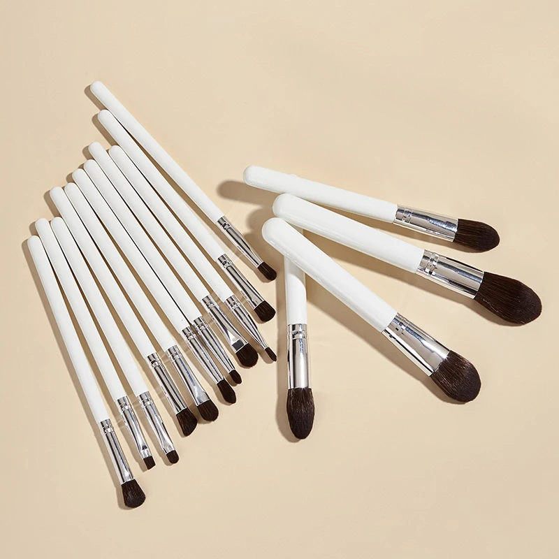 Saiantth 15pcs professional makeup brushes set white silver wooden aluminum handle eye shadow powder blush eyebrow beauty tools