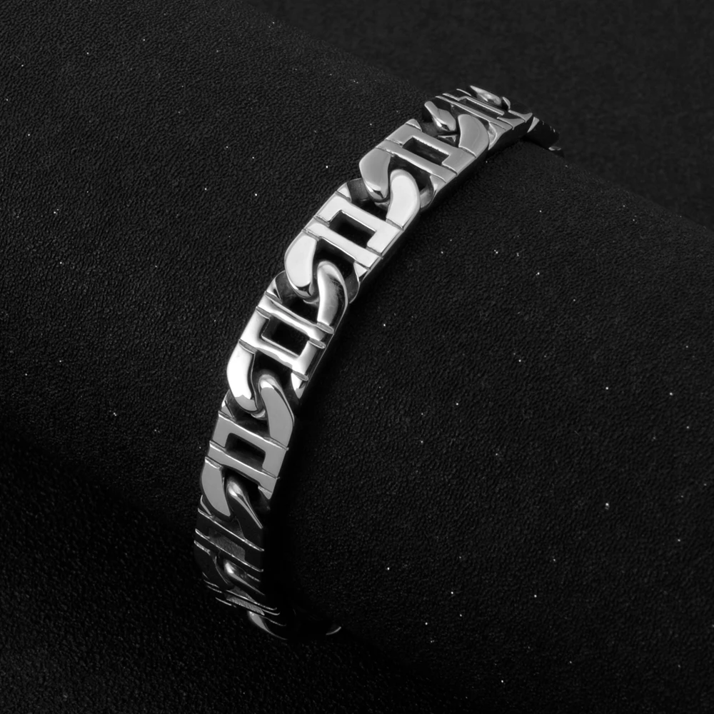 2020 Puck Rock Men\'s Bracelets Silver color Stainless Steel Curb Cuban Link Chain Bracelets Men Women Jewelry Custom B281