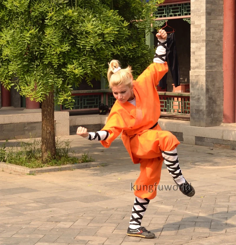 Orange Cotton Shaolin Kung fu Suit Buddhist Monk Robe Martial arts Tai chi Wing Chun Karate Taekwondo Uniforms