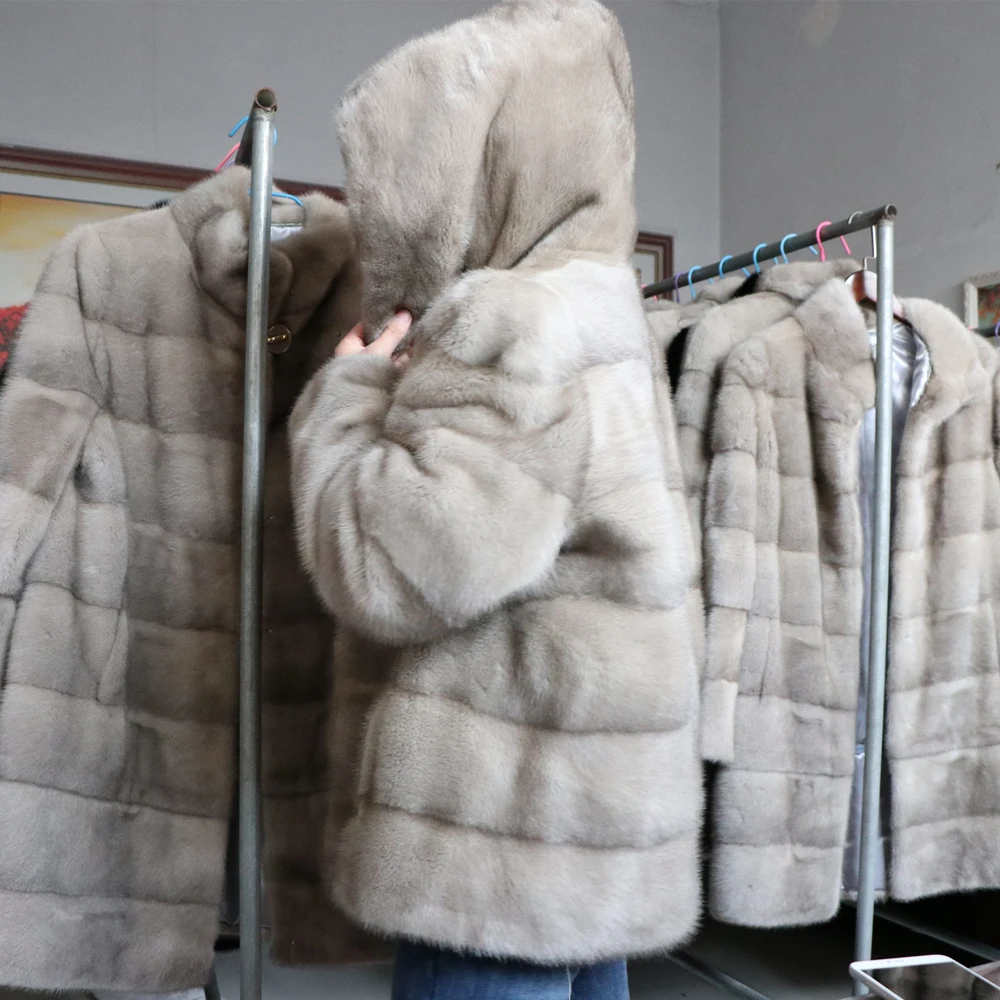 Fancy Rani luxury Women Natural Fur Coats Real Mink Fur Coat Hood Female Genuine Jackets short Ladies Winter Clothes Oversize