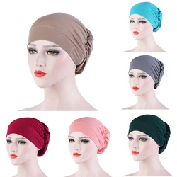 Gorro de algodón transpirable para mujer, turbante Hijabs de tela elástica, gorro para la cabeza, accesorios para el cabello, bufanda musulmana, novedad