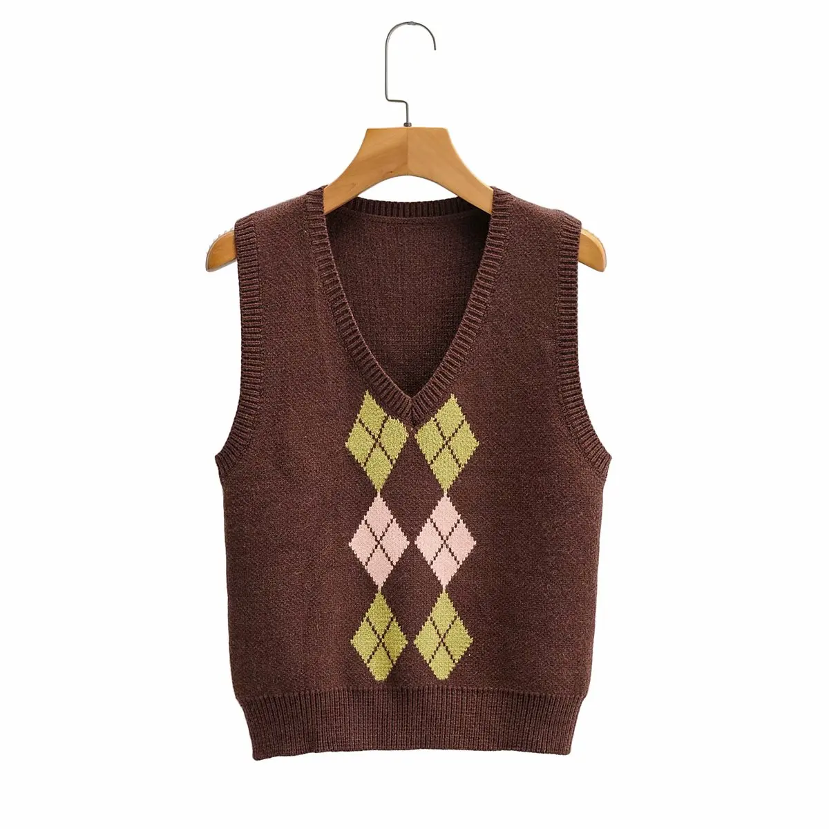 Fall 2023 knitted tank top women vintage argyle sweater vest women knit vest top cropped sweater vests plaid korean vest v neck