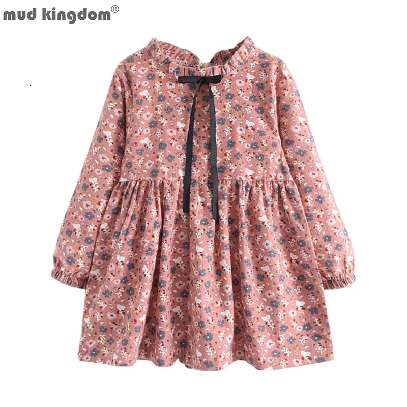 

Mudkingdom Toddler Big Girls Dresses Fashion Floral Printing Ties Long Sleeve Dress for Kids Clothes Girl Princess Dresses