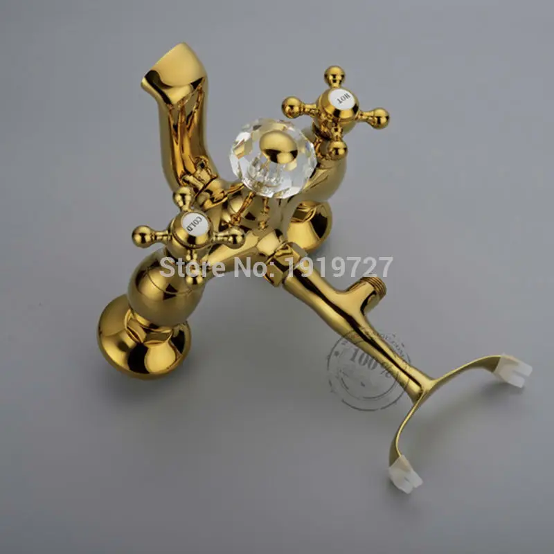 Vidric Classic Brass Gold Bathroom Exposed Shower Faucets Wall Mounted Dual Handle Bath Mixer Shower Set Tap Torneira Chuveiro D