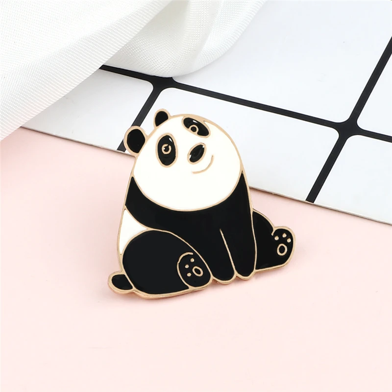 Cartoon Animal Enamel Pins Cute Happy Panda Brooches Creative Funny Lovely Metal Jewelry Gift for Children Shirt Bag Lapel Badge