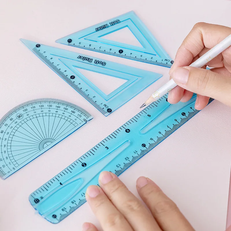 20cm Soft Rulers set Learning Board Kit Math Class straight Ruler triangle ruler Student creative Stationery Prize Gift